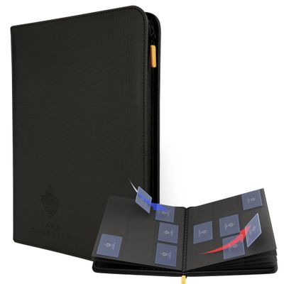 Card Guardian - 9 Pocket Premium Black Card Binder with Zipper for 360 Cards - Trading card binder with Side Loading Pockets for Trading Card Games -TCG Binder (Black)