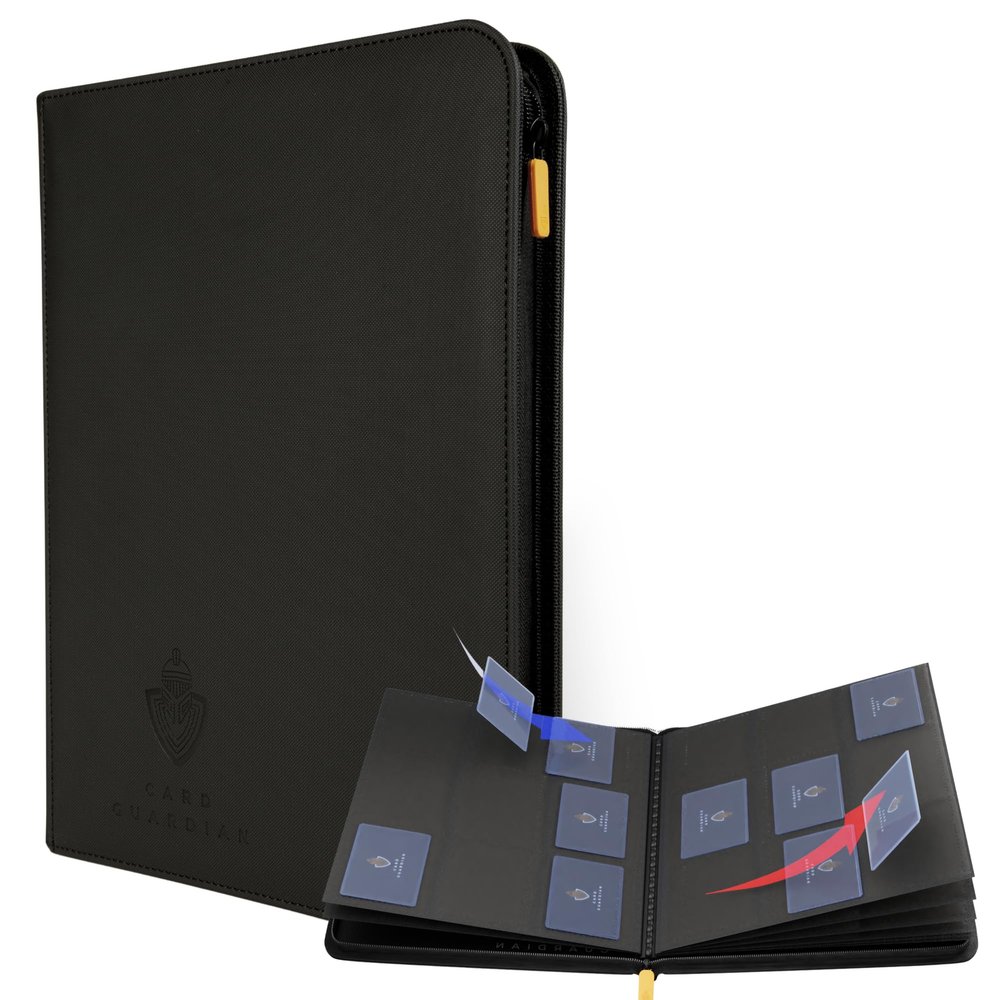 Card Guardian - 9 Pocket Premium Black Card Binder with Zipper for 360 Cards - Trading card binder with Side Loading Pockets for Trading Card Games -TCG Binder (Black)