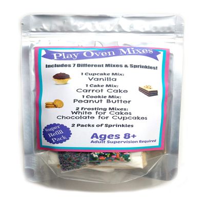 Children's Easy to Bake Oven Mixes Play Toy Oven Real 7 Mixes Mega Refill Kit Vanilla Cupcakes Red Carrot Cake Cookies Frosting Sprinkles Ultimate Set Cooking Baking Supplies Super Pack Net Wt 6.2 oz