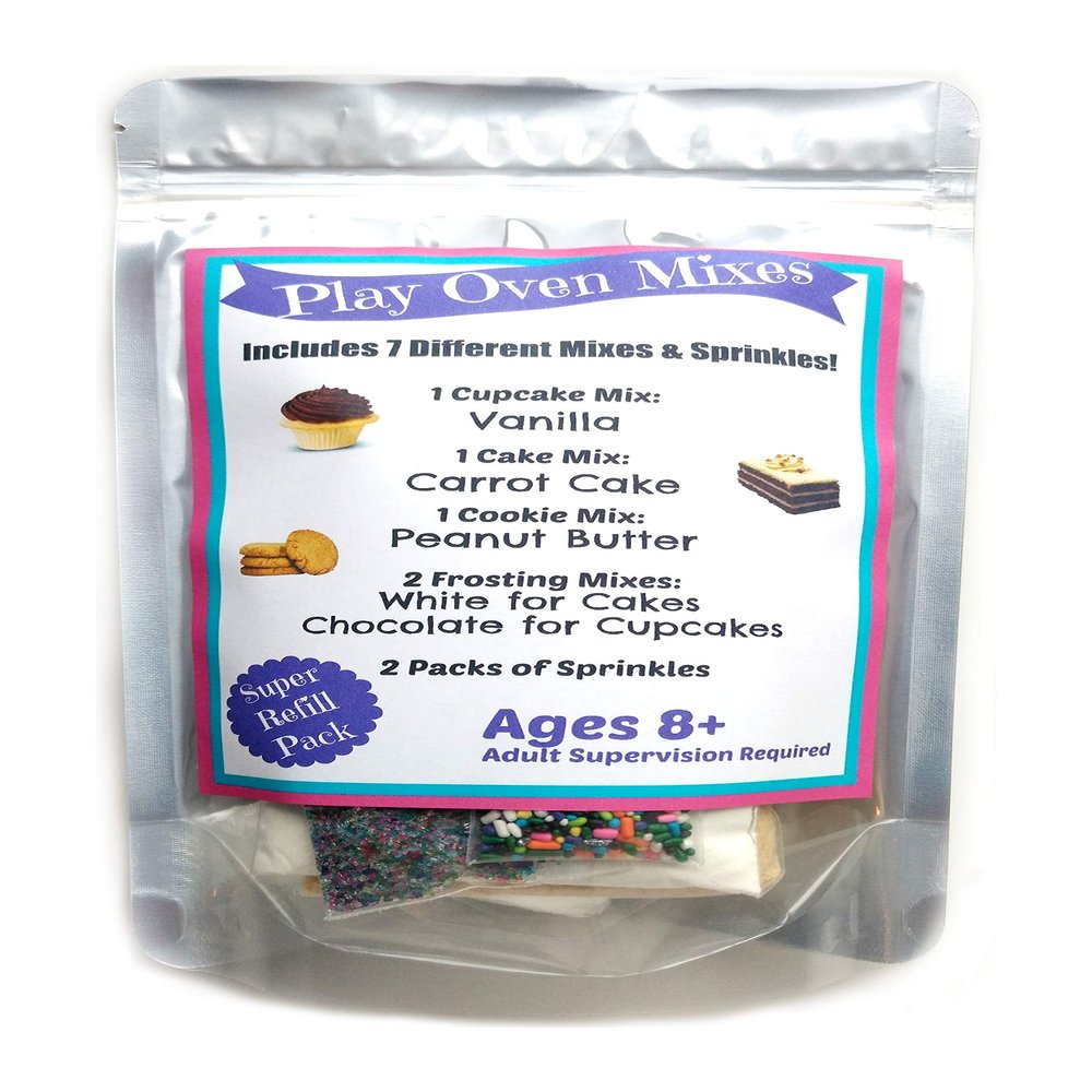 Children's Easy to Bake Oven Mixes Play Toy Oven Real 7 Mixes Mega Refill Kit Vanilla Cupcakes Red Carrot Cake Cookies Frosting Sprinkles Ultimate Set Cooking Baking Supplies Super Pack Net Wt 6.2 oz
