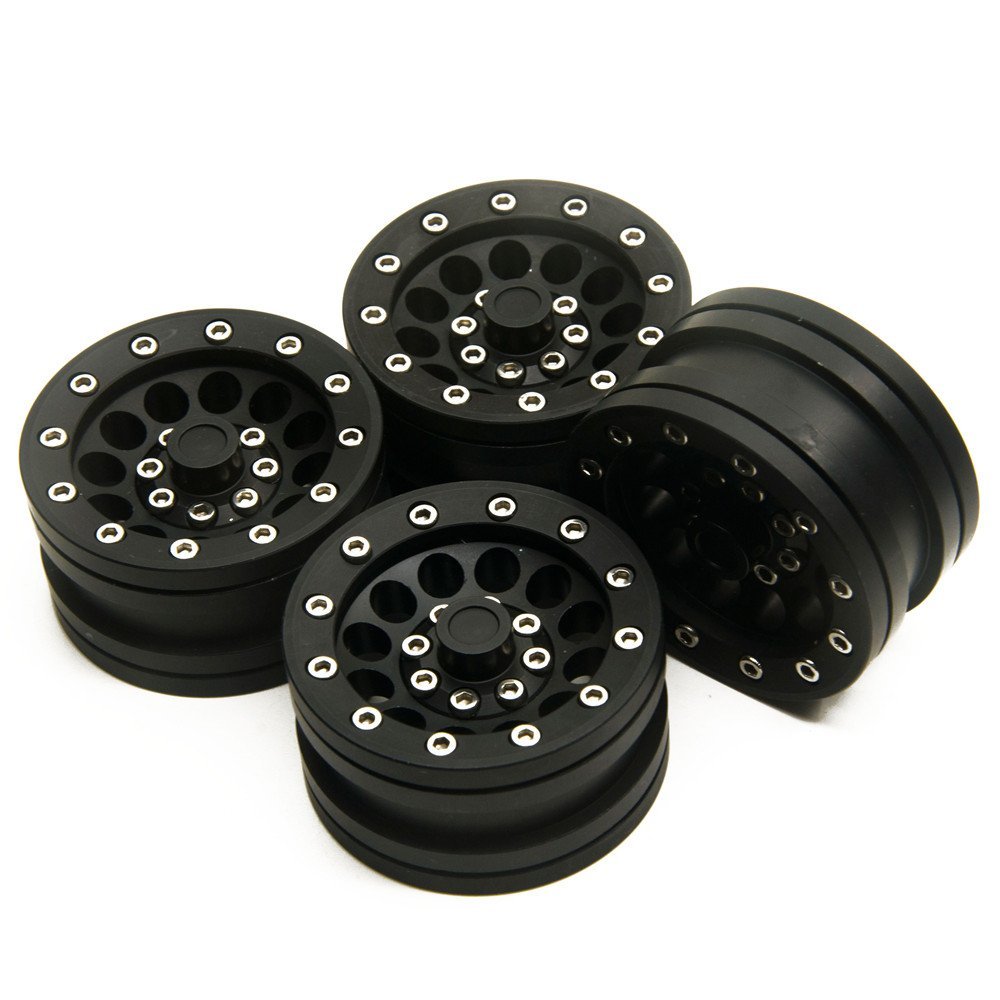 4Pcs 1.9" Wheels Aluminum Beadlock Wheel Rims for RC Crawler Axial SCX10 CC01 F350 D90 90034, Black
