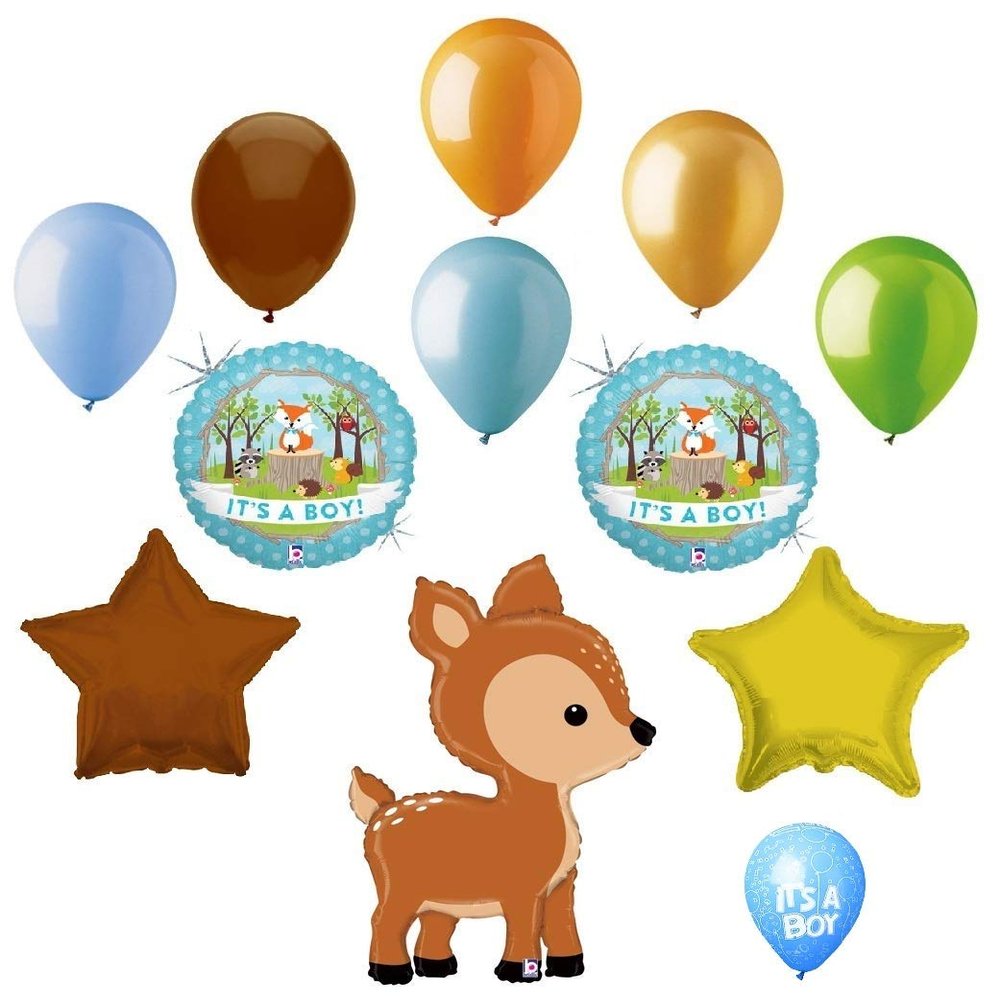 Oh Deer 12 pc Woodland It's a Boy Baby Shower Animal Balloons Bouquet Party Decoration Set