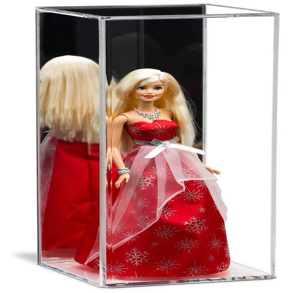 Better Display Cases Clear Acrylic Figure Display Case for Figurine Miniature Doll Bobblehead , Doll Stands with Mirror,Display Box for Figures,DIM:6" L x 6" W x 15" H (A078-MB)