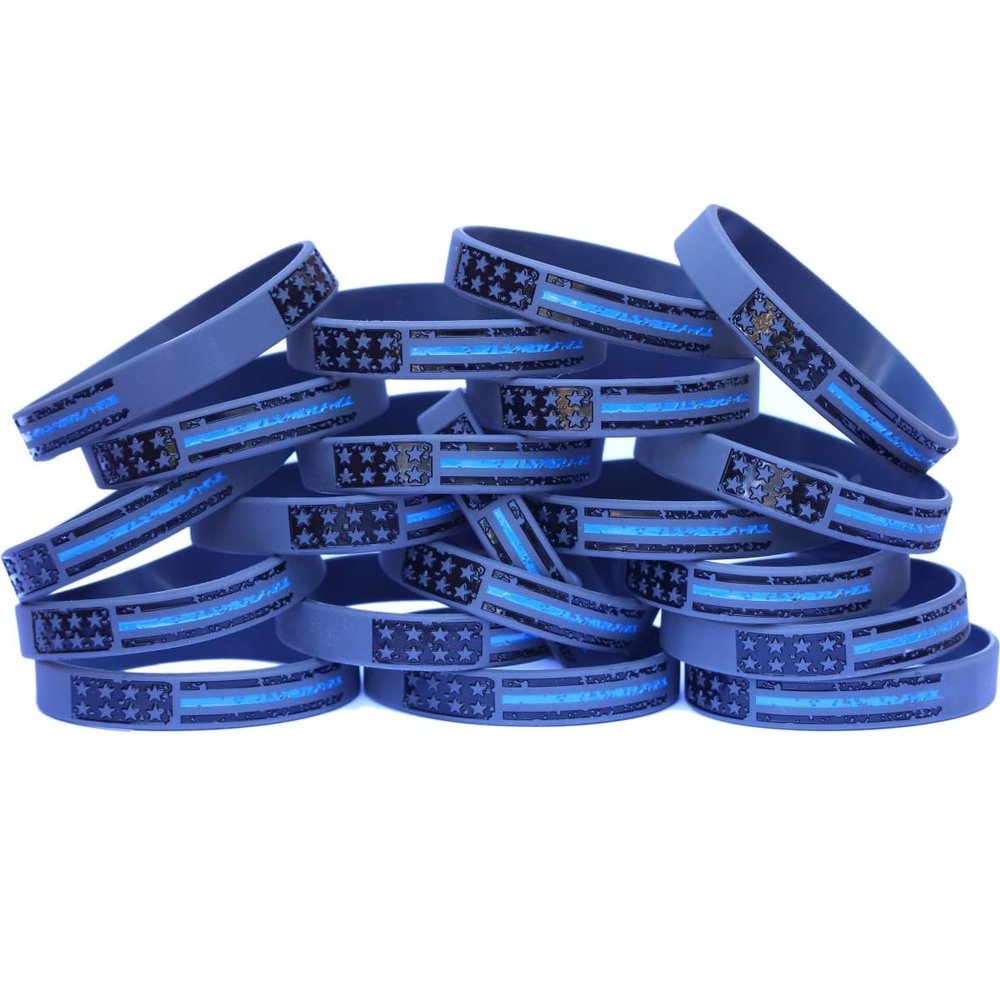 20 Youth Vintage Flag Thin BLUE Line Wristbands