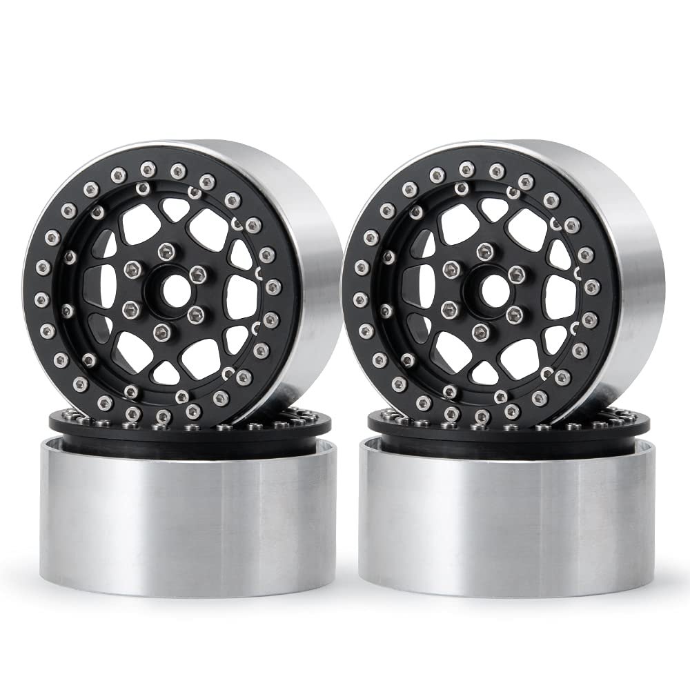 4Pcs Aluminum 2.2" Beadlock Wheels Rims for 1/10 RC AXIAL Wraith TRX-4 35mm Thickness, Black