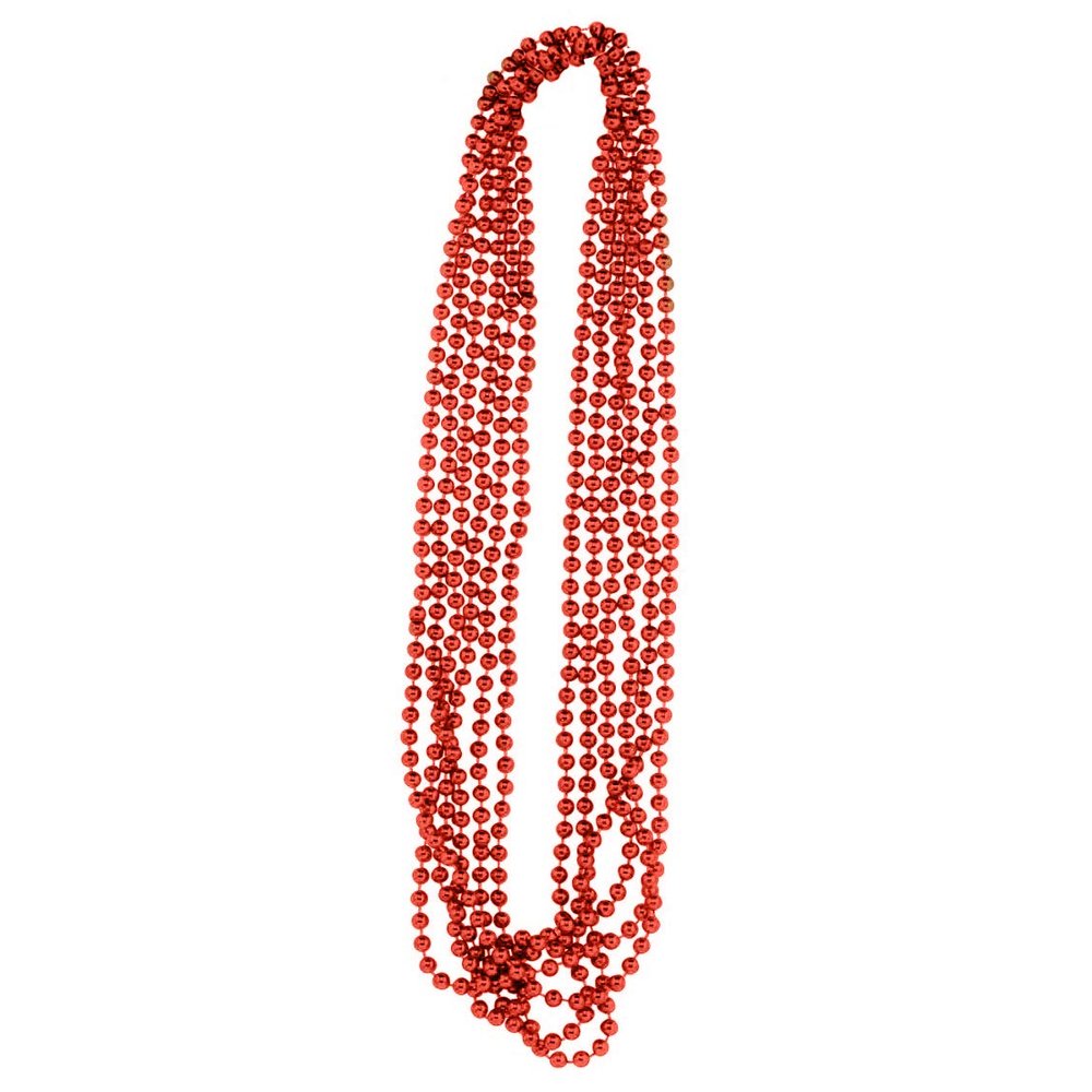 PMU Metallic Beads, Carnival Party, Beads Necklace, Mardi Gras, Party Favor Necklaces Red (1x6) 6 pc