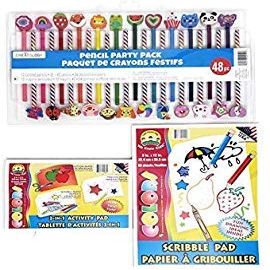 Colored Pencils for Kids Bundle Set | 24 Coloring Pencils for Kids | 24 Fun Erasers for Kids | 1 Kids Sketch Pad and 3-in-1 Activity Book