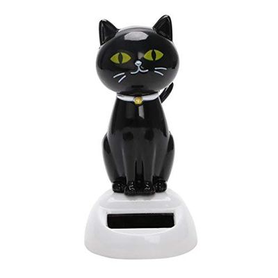Zereff Cute Cat Car Ornaments Dashboard Decoration Interior Accessories Swinging Car-Styling Solar Powered Shaking Head Cat Ornaments - (Color Name: Black)