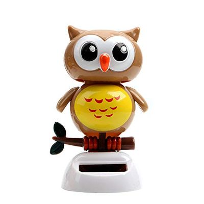 Zereff Cute Owl Birds Car Ornament Solar Powered Swing Doll Dashboard Decoration Dancing Shaking Head Car Styling Auto Accessories - (Color Name: Khaki)
