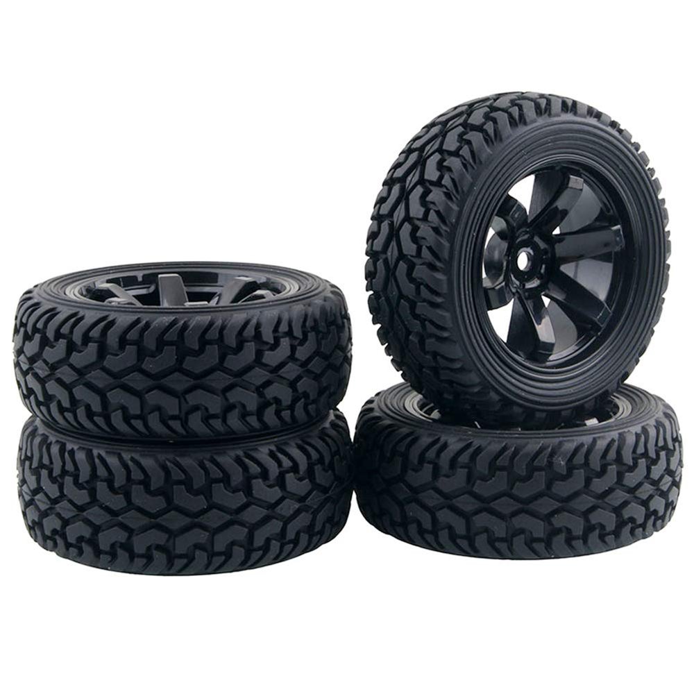 LAFEINA 1:10 Rally Car Tires and Wheel Rims for 1/10 Tamiya HSP HPI Kyosho RC On Road Car Parts(Black)
