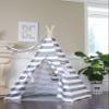 Stripe Teepee Package with Poles, Floor, LED Light, Flags Banner and Storage Bag (Grey) view 1