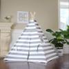 Stripe Teepee Package with Poles, Floor, LED Light, Flags Banner and Storage Bag (Grey) view 2