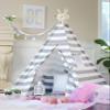 Stripe Teepee Package with Poles, Floor, LED Light, Flags Banner and Storage Bag (Grey) view 3