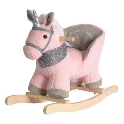 Baby Animal Rocker, Rocking Horse with Seat, Ride on Horse, Plush Rocking Horse with Unicorn Music, Wooden Rocking Horse for Toddlers 1-3, (Pink Unicorn), CPC Certified