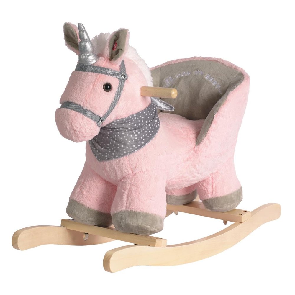 Baby Animal Rocker, Rocking Horse with Seat, Ride on Horse, Plush Rocking Horse with Unicorn Music, Wooden Rocking Horse for Toddlers 1-3, (Pink Unicorn), CPC Certified