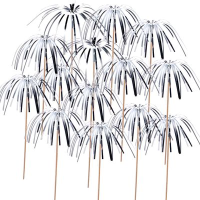 100 Pieces Firework Cupcake Toppers Graduation Foil Frill Toothpicks Holiday Cake Decorations 9 Inch Shape Food Picks for Halloween Party Favors Supplies (Silver)