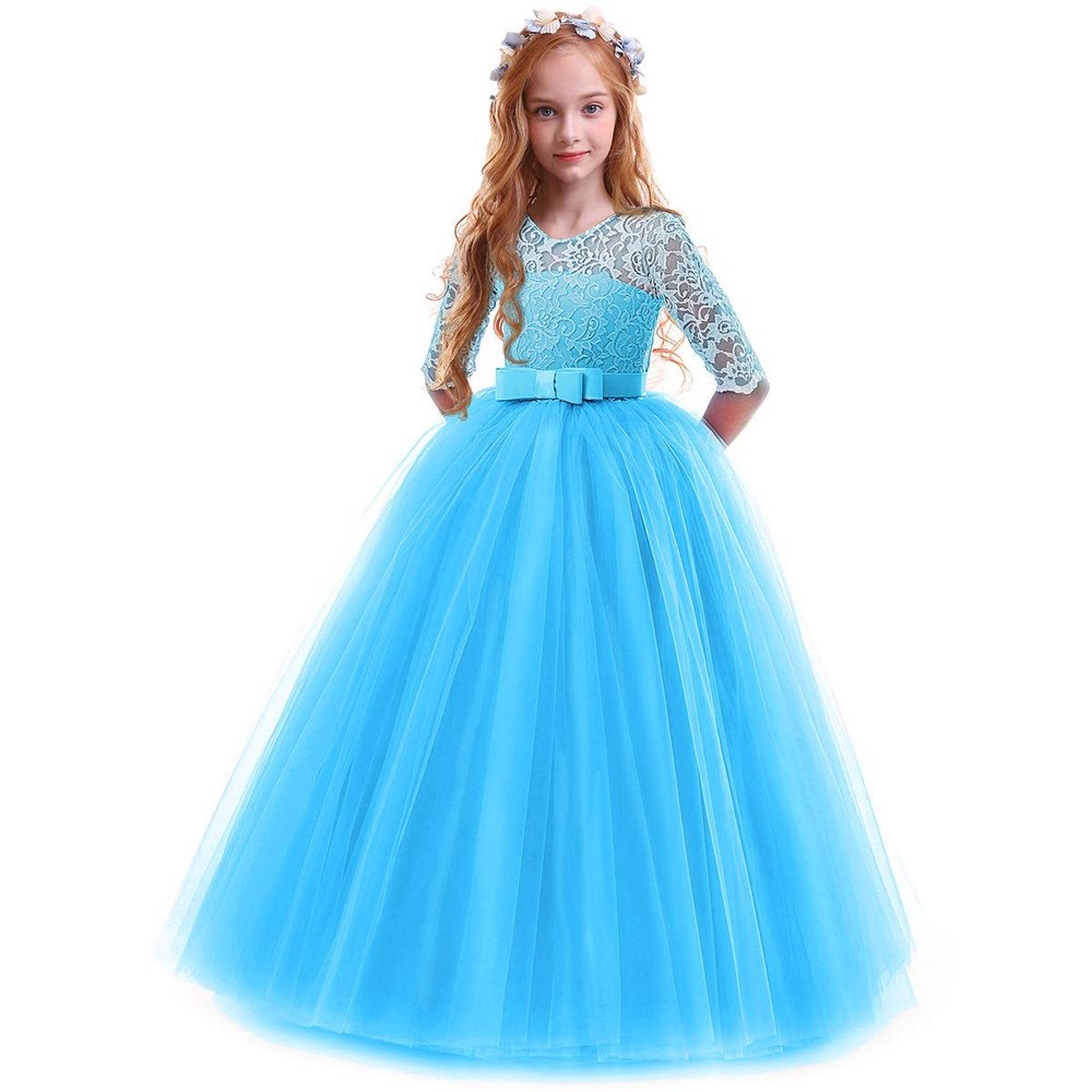 Girls Dress Christmas Eve Xmas Lace Holiday Party Dresses, Big Girls Dresses Size 14-16, Girls New Year Dress Clothes Formal Performance Bridesmaid Ball Gown Deep Blue 13-14 Years