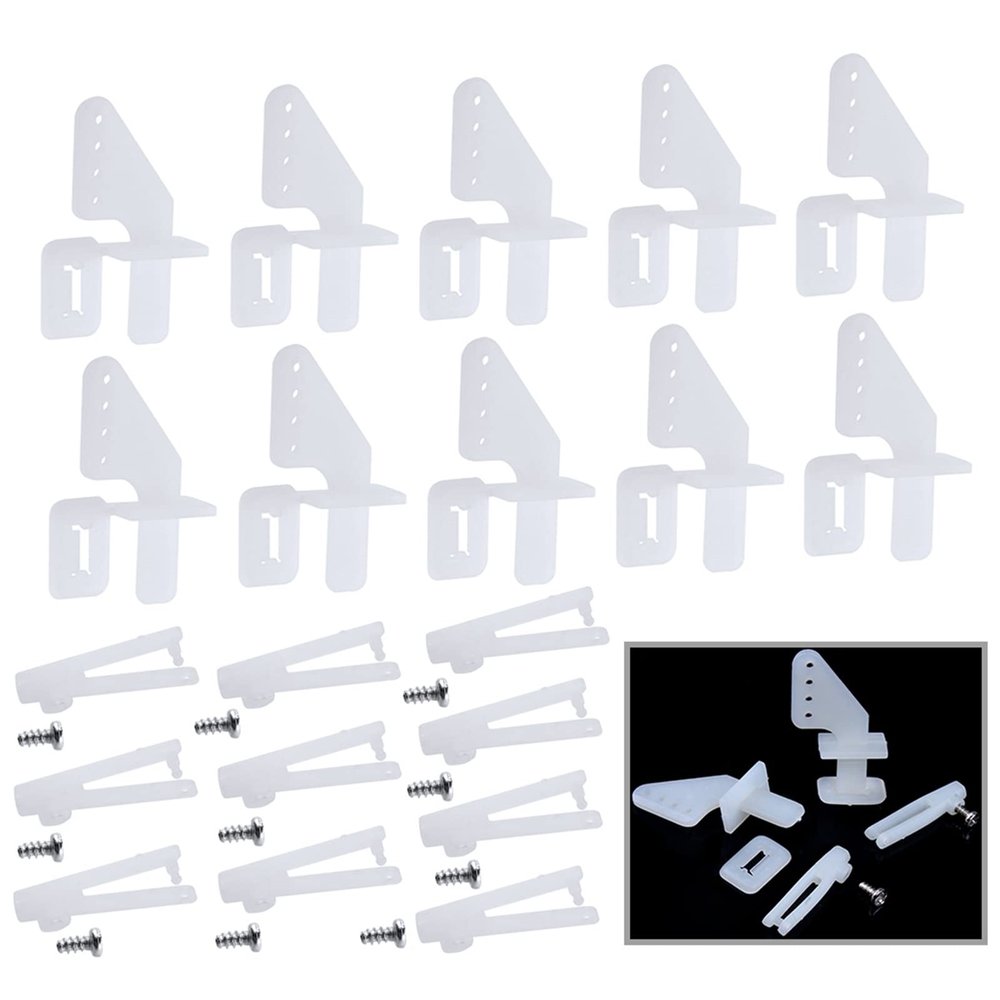 Hobbypark Nylon Micro Control Horns 20x11mm 4 Holes w/Pin & 1.2x21mm Clevis for RC Airplane Remote Control Foam Electric Park Flyers Parts (Set of 10)