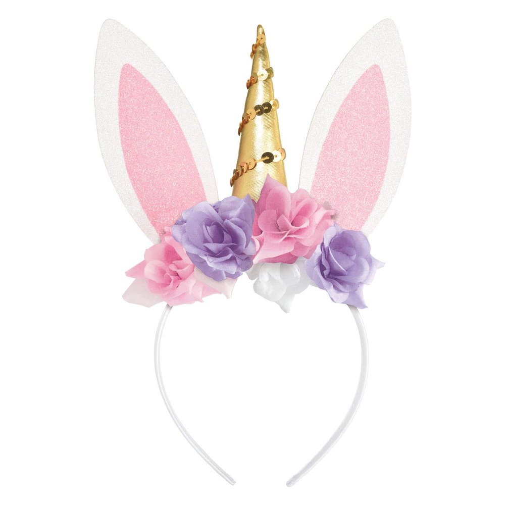 amscan 8402677 Easter Unicorn Bunny Headband with glitter and Flowers