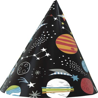 Outer Space Party Black Cone Hats - Pack of 8 - Durable & Eye-Catching Design for Kids & Adults Birthdays and Celebrations