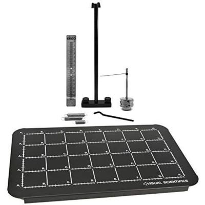 EISCO Hooke's Law Kit - Experiment Components & Base - Useful in Studying Force, Extension & Elasticity - Springs, Masses, Aluminum Rod, Ruler & Support Rod & Magnetic Base - Visual Scientifics