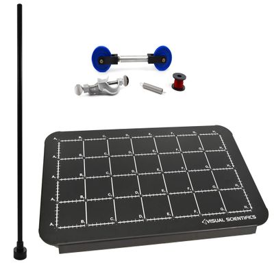 EISCO Atwood Machine Kit & Base - Experiment Components & Magnetic Base - for Studying Newton's Law - Atwood Machine, Right Angle Clamp, String Spool & Spring, Magnetic Base - Visual Scientifics