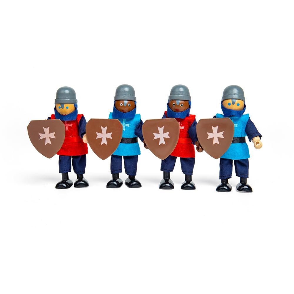 Bigjigs Toys Wooden Knights | Medieval Figure Set for Kids | Action Playset for Castle Role Play | Figurines with Shield Accessories | Wood Gifts for 3+ Year Old Children | Dolls for History Learning