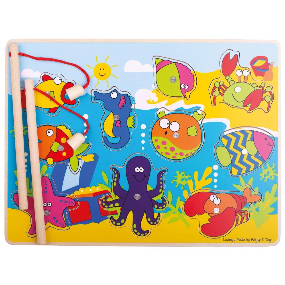 Bigjigs Toys Wooden Magnetic Fishing Fun Game with Rods