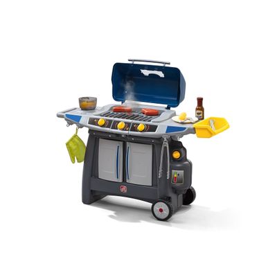 Step2 Sizzle & Smoke BBQ Grill Playset, Indoor/Outdoor Interactive Play with Sounds and Effects, Toddlers 3+ Years Old, 15 Piece Toy Accessories