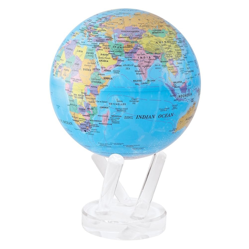 MOVA Globe Blue Political Map 6 | Rotating World Globe Powered by Light | Educational Home Decor, No Batteries or Wires Needed