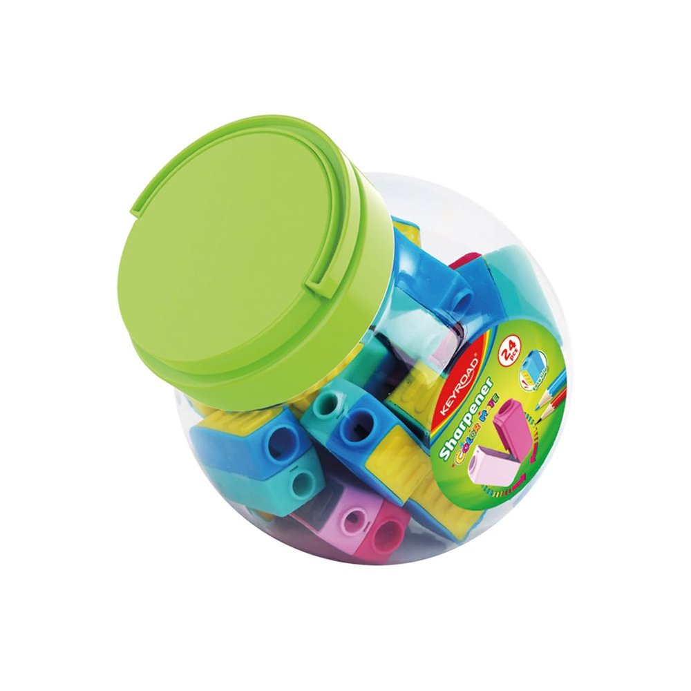Keyroad Color Mate Plastic Sharpener, Double Sharpener, Pencil Sharpener in Tube/Pack of 24-24 Pieces/Colour Mix