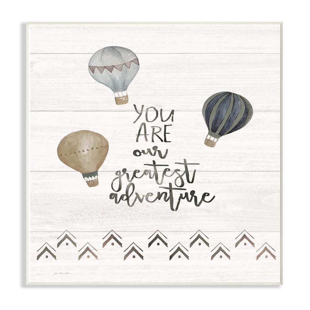 Stupell Industries The Kids Room Our Greatest Adventure Neutral Grey Hot Air Balloons Wall Plaque Art, 13 x 19, Proudly Made in USA