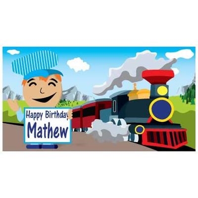 VictoryStore Train Birthday Party Supplies: Train Birthday Banner - Custom Name Birthday Vinyl Banner (3 feet x 5 feet)