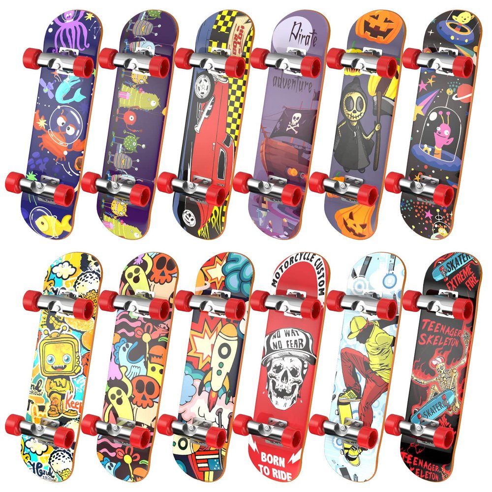 TIME4DEALS Fingerboard Mini Finger Skateboards 12PCS Professional Finger Boards Set Creative Fingertips Movement, Mini Skateboard Starter Kit Finger Sports Party Favors Novelty