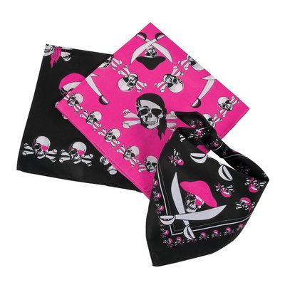 Fun Express Pink and Black Pirate Bandanas - Set of 12 - Apparel and Party Accessories