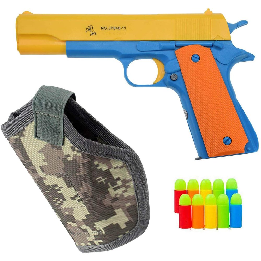 Teanfa Foam Play Toy Gun-Realistic 1:1 Scale Colt 1911 Rubber Bullet Pistol with ACU Digital Camouflage Tactical Holster, Yellow