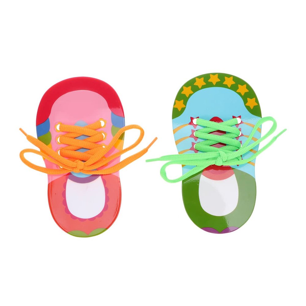 Toyvian Children Shoelace Threading Toy 2Pcs Toddler Lacing Shoes Educational Activity Early Learning Aid for Hand-Eye Coordination and Patience Development