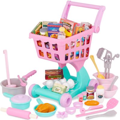 Battat Play Circle Shopping Cart & Grocery Set for Kids Toy Food Play Kitchen Pretend Play 3+ Years