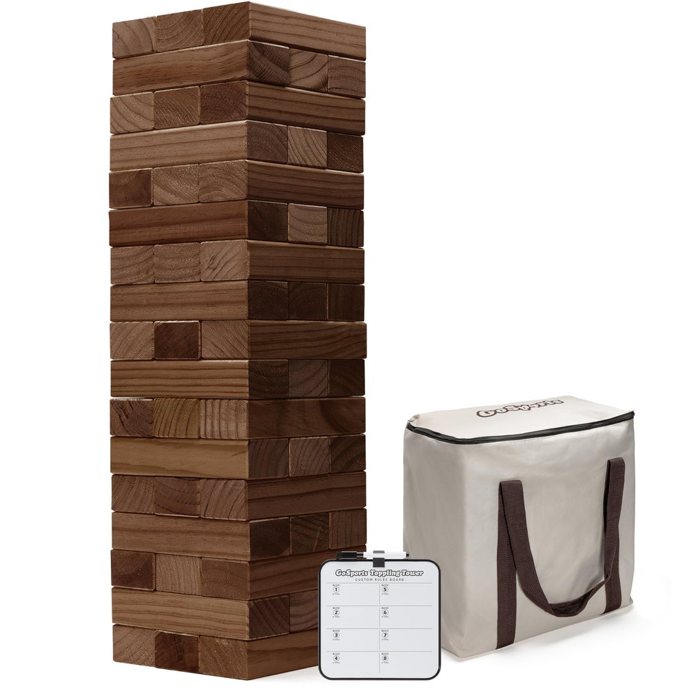 GoSports 3 ft Large Wooden Toppling Tower - Includes Bonus Rules with Gameboard - Choose Your Style