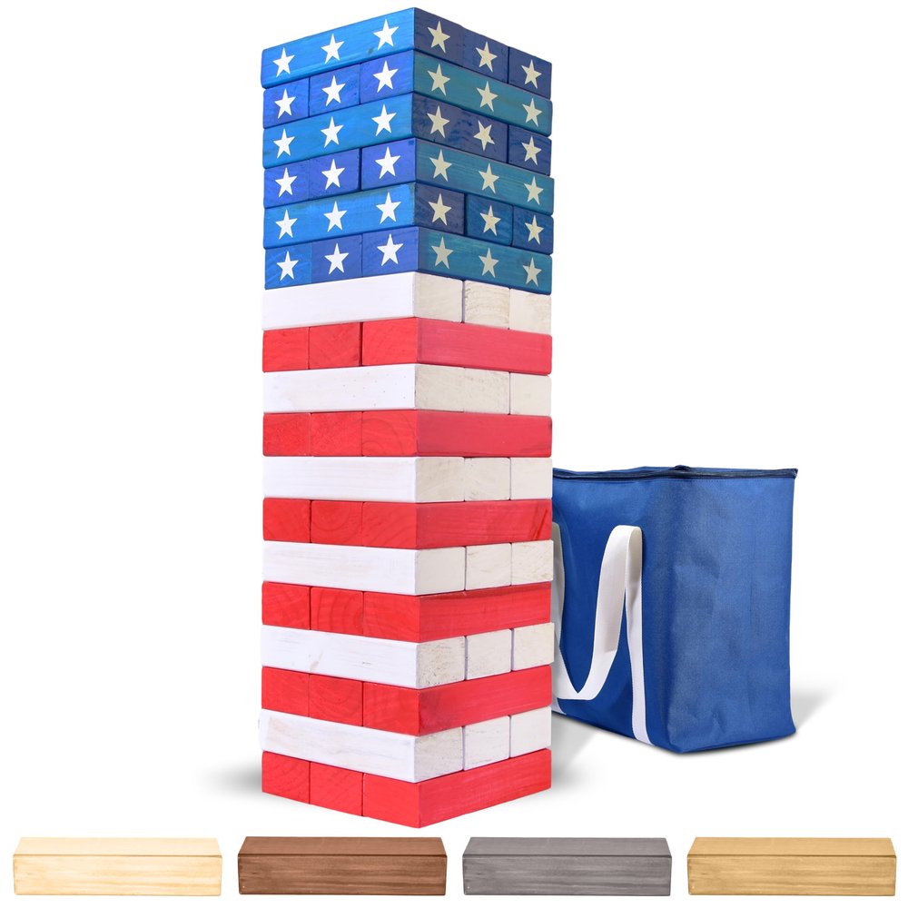 GoSports 5 ft Giant Wooden Toppling Tower - Includes Bonus Rules with Gameboard - Choose Your Style