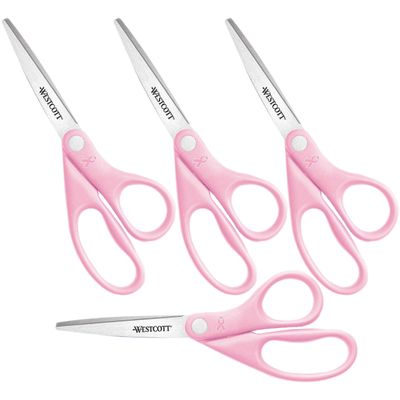 Westcott 15387 8" Pink Ribbon Stainless Steel Scissors (4-Pack)