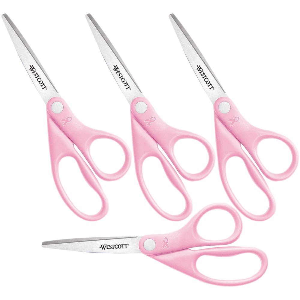 Westcott 15387 8" Pink Ribbon Stainless Steel Scissors (4-Pack)