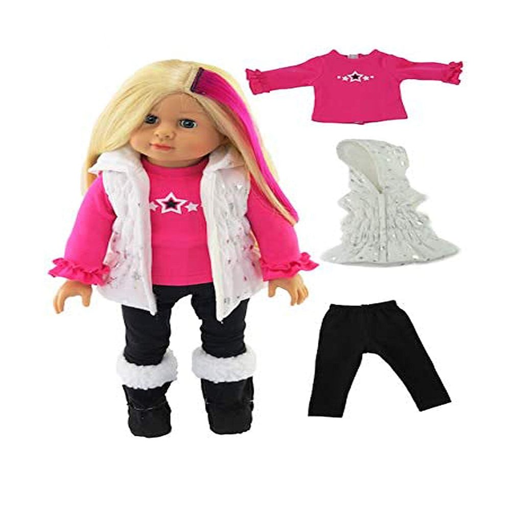 American Fashion World Sparkling Star Puffer Vest Pants Set for 18-Inch Dolls | Premium Quality & Trendy Design | Dolls Clothes | Outfit Fashions for Dolls for Popular Brands
