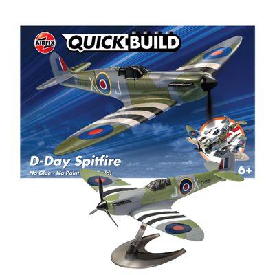Airfix J6045 Quickbuild Model Airplane Kits for Adults & Kids - D-Day Spitfire - Fighter Jet Plastic Model Kits, Block Building Sets, Snap Together Aircraft Models, Engineering Toys for Gifts
