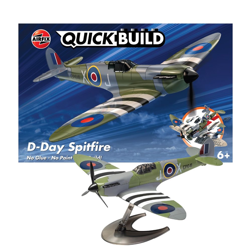 Airfix J6045 Quickbuild Model Airplane Kits for Adults & Kids - D-Day Spitfire - Fighter Jet Plastic Model Kits, Block Building Sets, Snap Together Aircraft Models, Engineering Toys for Gifts