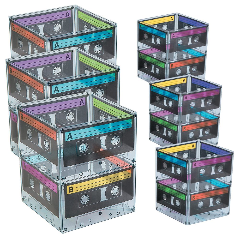 80's Cassette Tape Bucket Centerpieces (set of 6) 80s Party Supplies and 90's Theme Parties