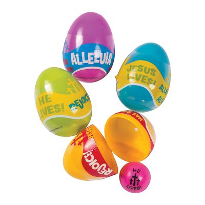 Fun Express Religious Phrases Filled Easter Eggs for Easter Party Supplies Pre-Filled Party Favors Plastic Containers 24 Piece
