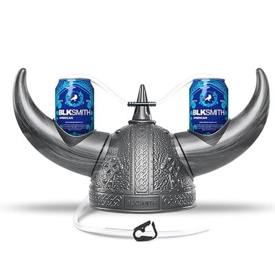 BLKSMITH Viking Drinking Helmet with Straws Funny Beer Hat Holds 2 Cans Adjustable Novelty Drinking Helmet Fits 1624" Head Gag Gift for Men, Dad, Husband, Bachelor Party, Tailgating - (Silver)