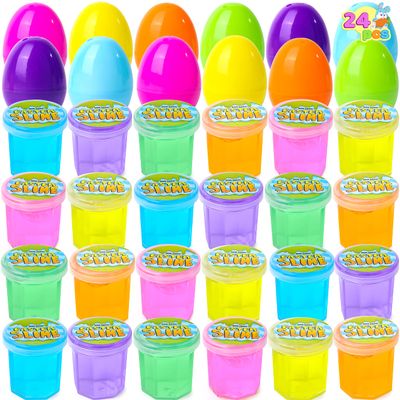JOYIN 24 Pcs Easter Eggs Filled with Mini Glitter Putty Slime, Bright Colorful Prefilled Easter Eggs with Slime for Kids Basket Stuffer, Eggs Hunt, Party Favors, Classroom Prize