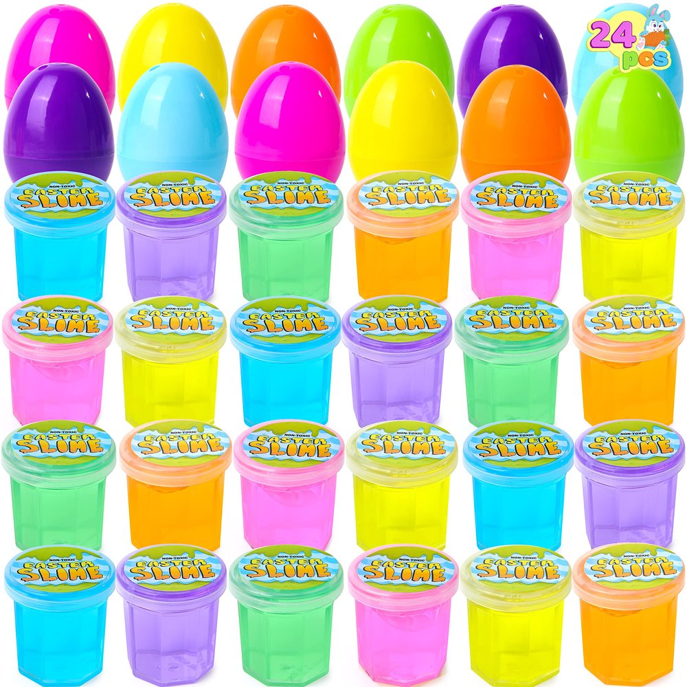 JOYIN 24 Pcs Easter Eggs Filled with Mini Glitter Putty Slime, Bright Colorful Prefilled Easter Eggs with Slime for Kids Basket Stuffer, Eggs Hunt, Party Favors, Classroom Prize